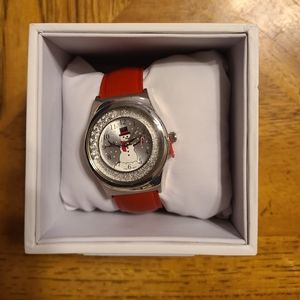 Young woman's Christmas snowman watch